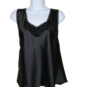 Vintage Black Satin Lace Trim Camisole Tank Top Womens Xl Elegant Lingerie